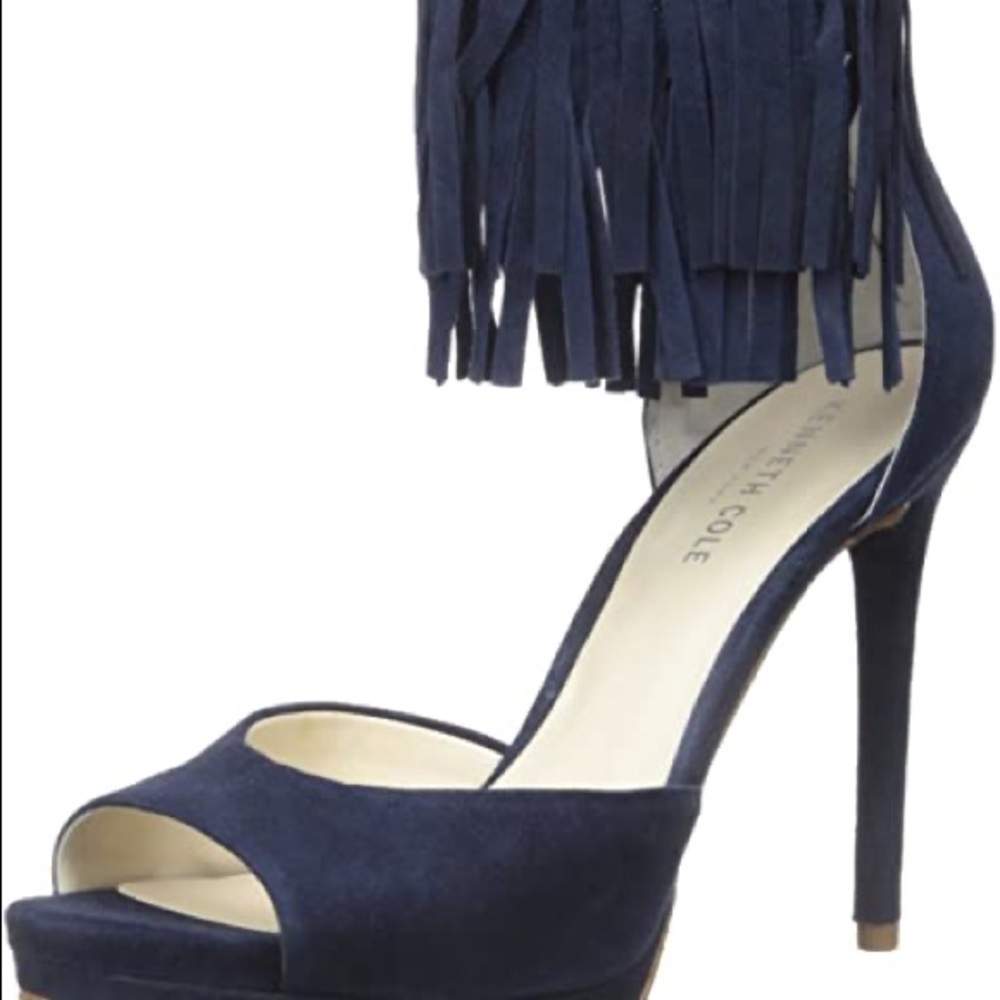 navy fringe ankle heels